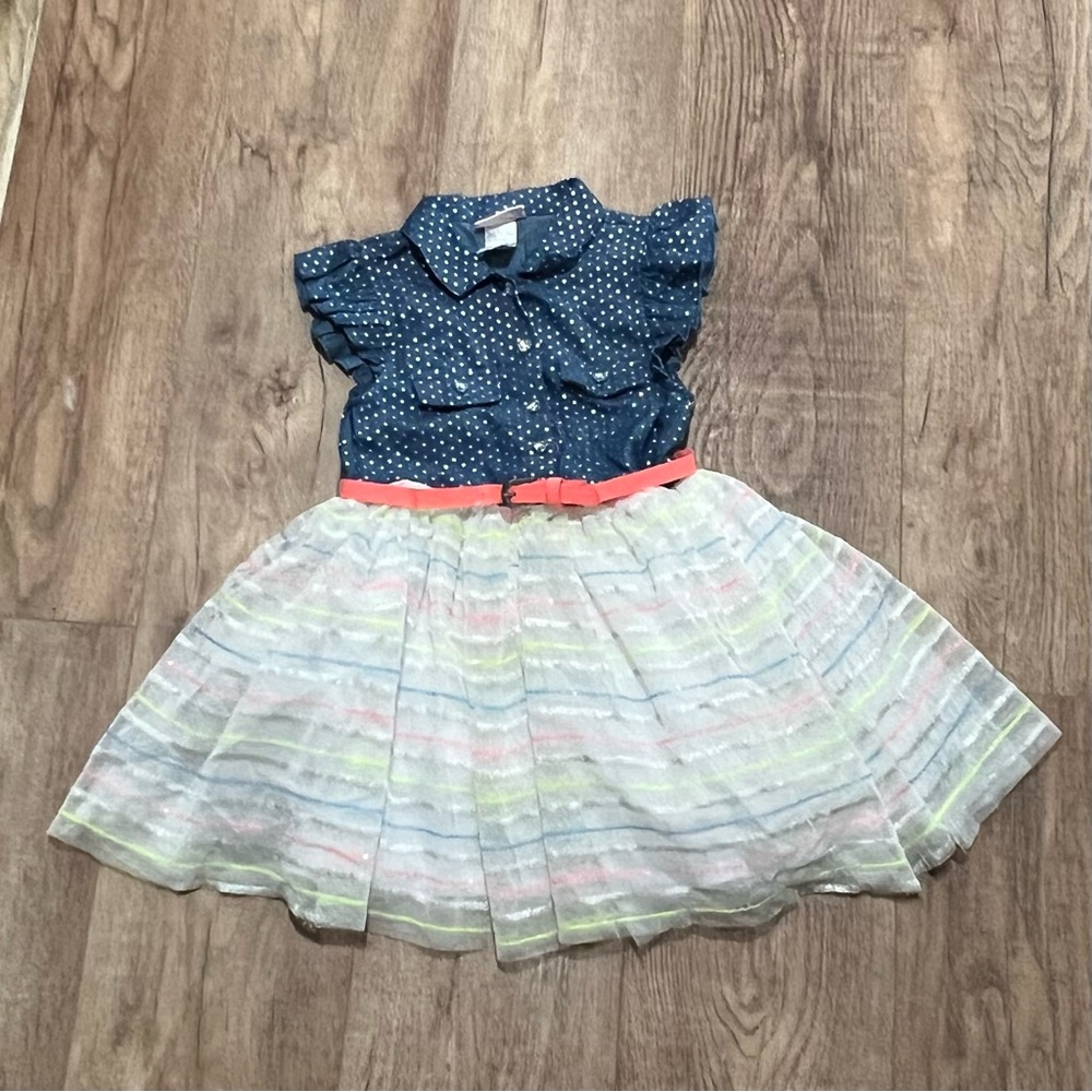 LITTLE LASS | Chambray/silver dot & multi-color sequin tulle skirt dress